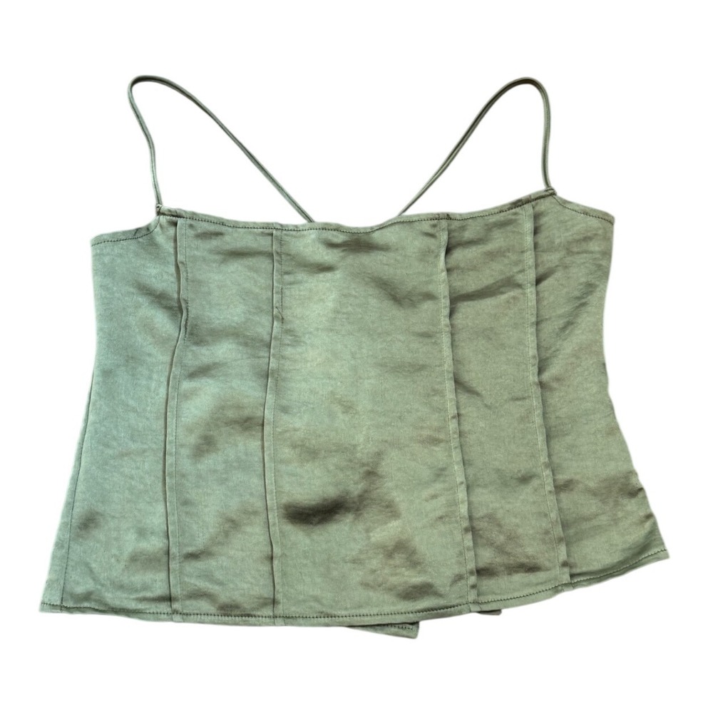 Motel Olive Green Satin Lace Up Back‎ Corset Cami Top size Large